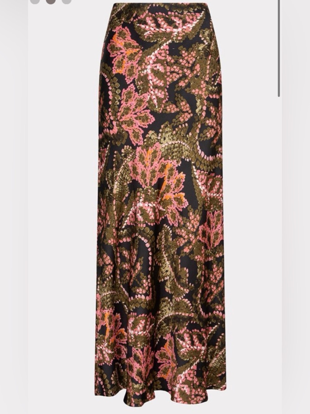 Esqualo Maxi Skirt Black Floral with Pink and Gold Accents Elastic Waistband 14